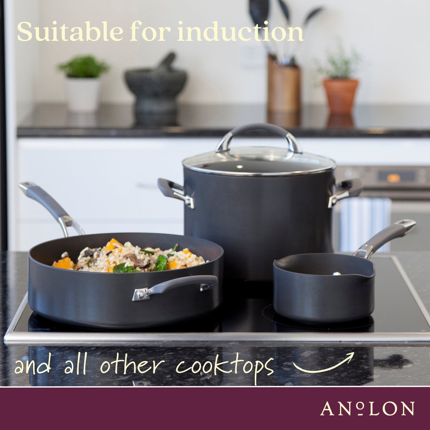 Anolon Endurance+ Nonstick Induction Open French Skillet 26cm and Covered Sautéuse 28cm/4.7L