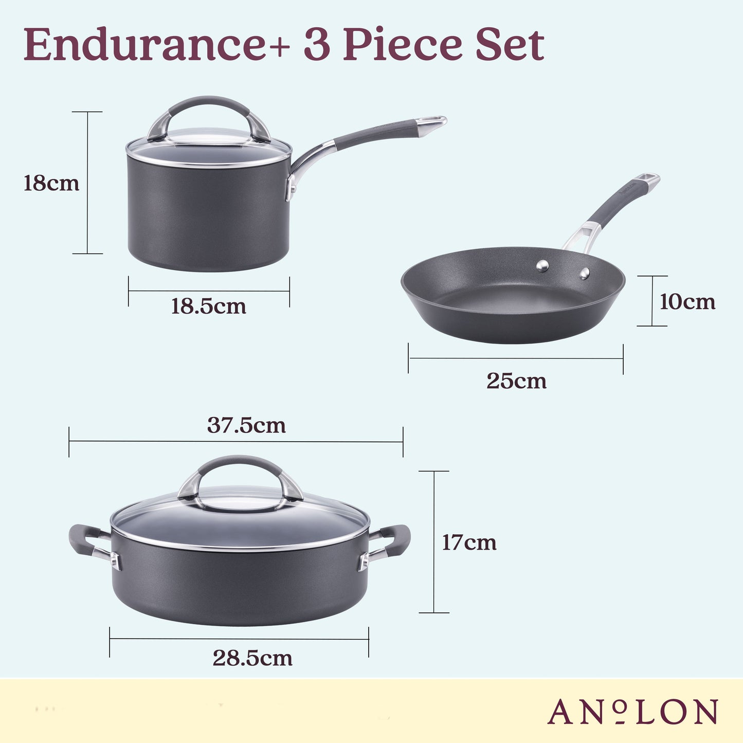 Anolon Endurance+ Nonstick Induction 3 Piece Cookware Set