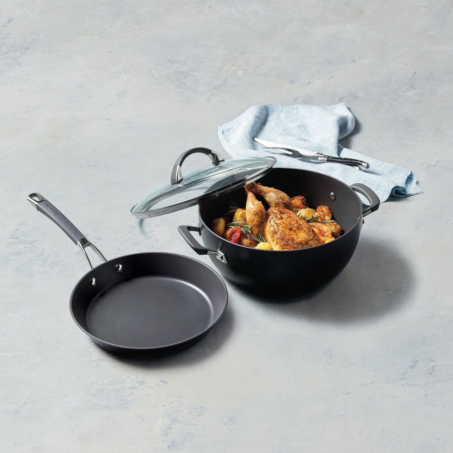 Anolon Endurance+ Nonstick Induction French Skillet 26cm and Covered Casserole 26cm/5.2L