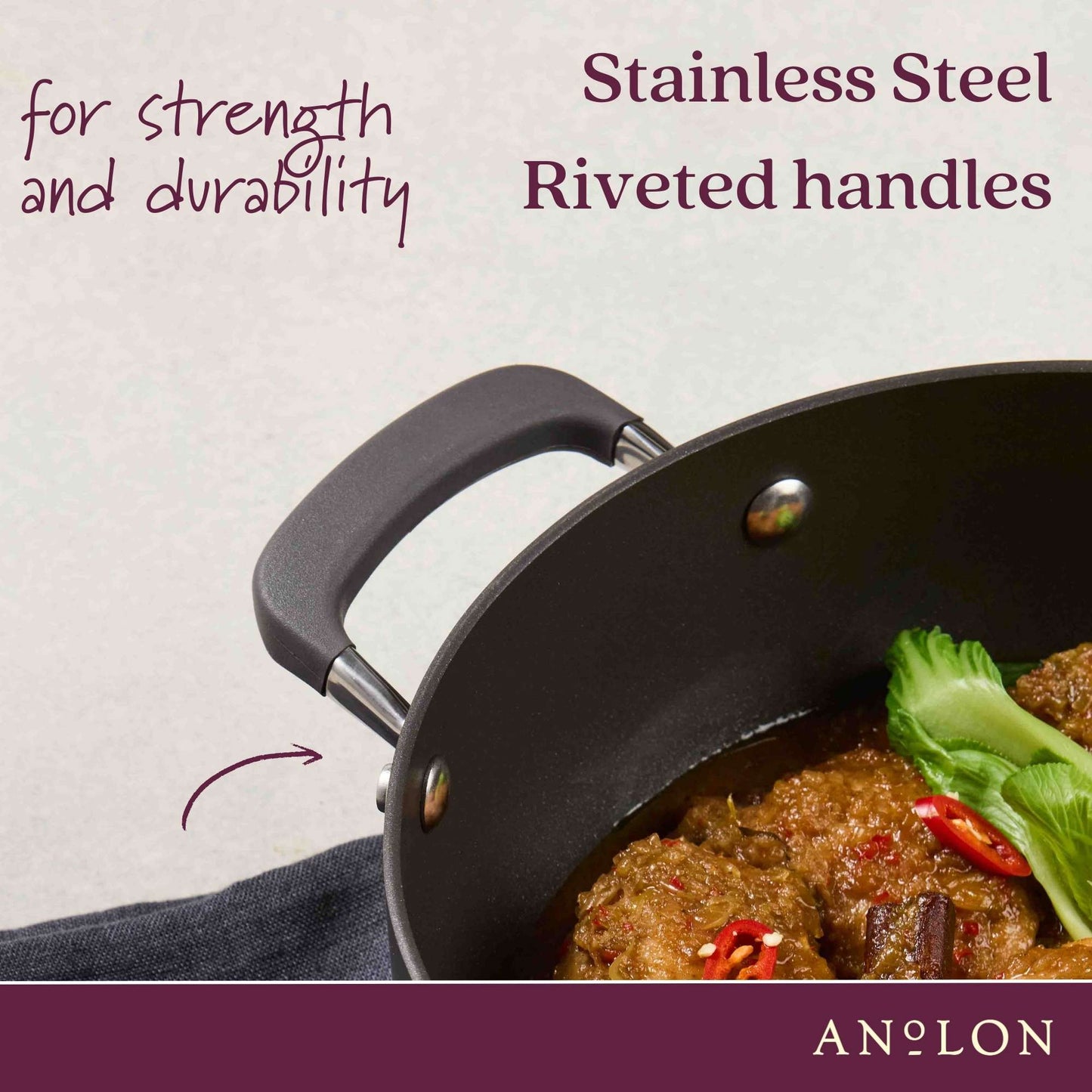 Anolon Endurance+ Nonstick Induction French Skillet 26cm and Covered Casserole 26cm/5.2L