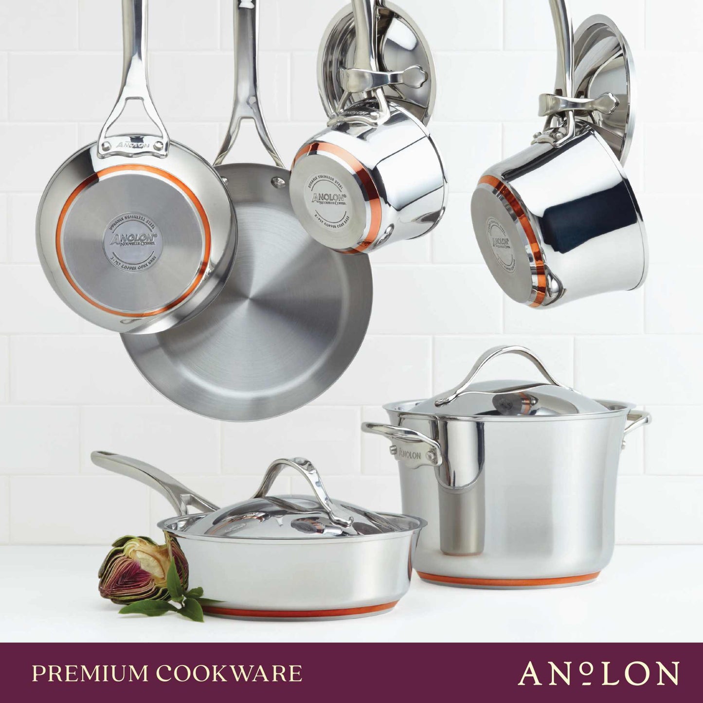 Anolon Nouvelle Copper Stainless Steel 10 Piece Cookware Set