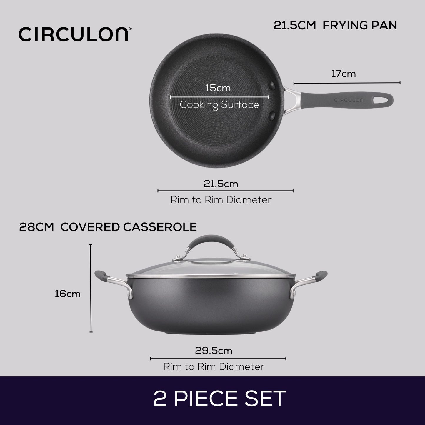 Circulon ScratchDefense A1 Nonstick Induction Skillet  21.5cm & Casserole 28.5cm