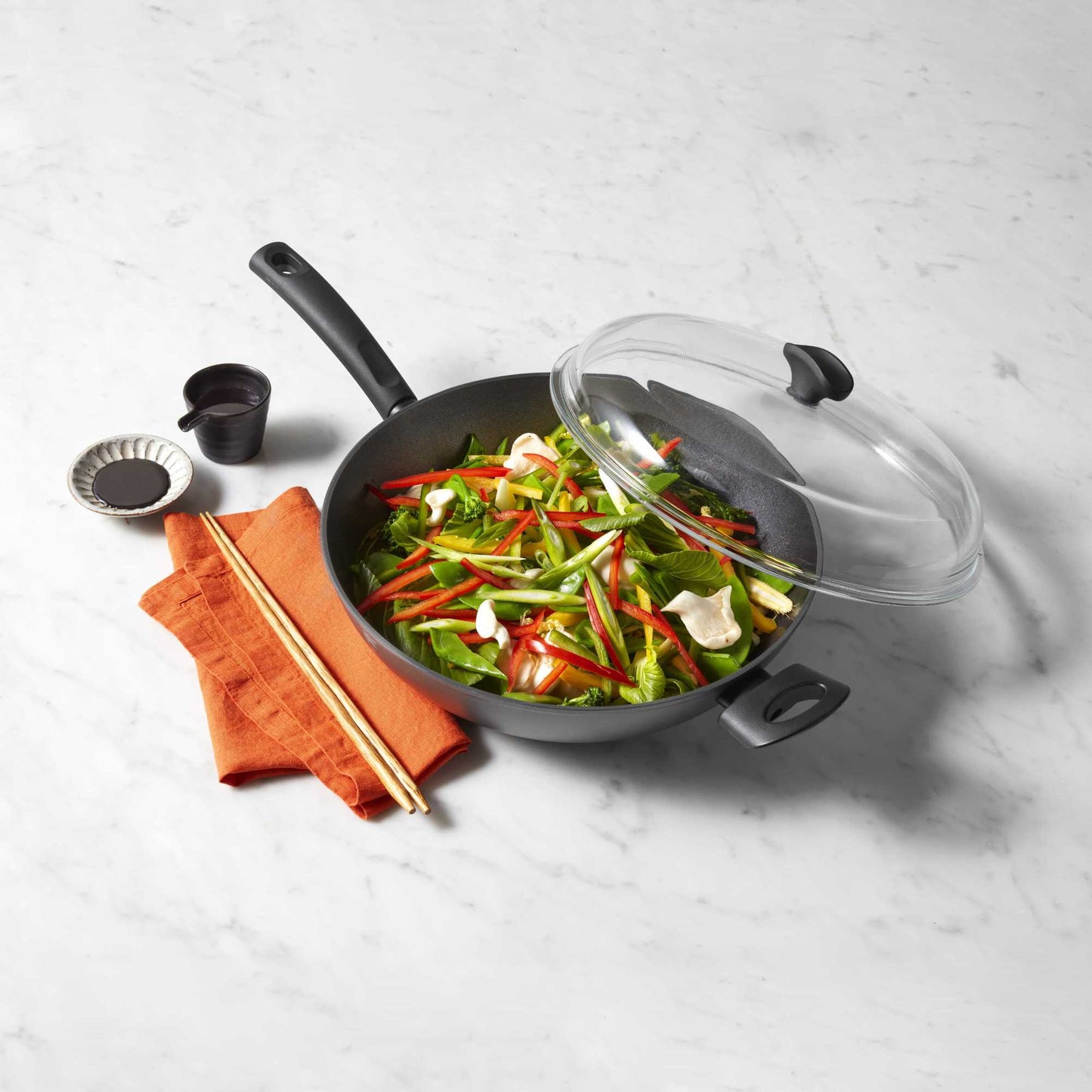 Essteele Per Benessere Ceramic Nonstick Covered Wok With Helper Handle 32cm