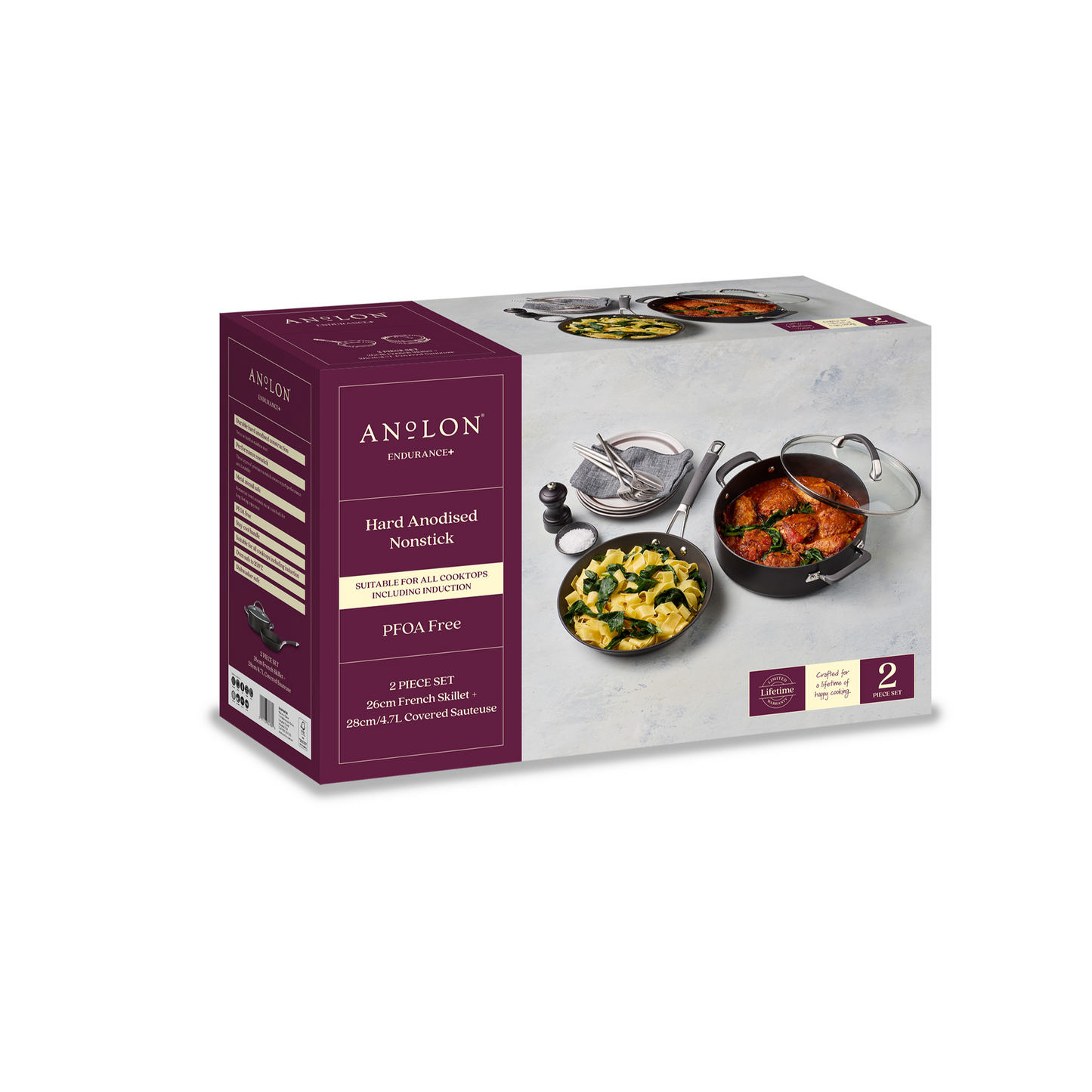 Anolon Endurance+ Nonstick Induction Open French Skillet 26cm and Covered Sautéuse 28cm/4.7L